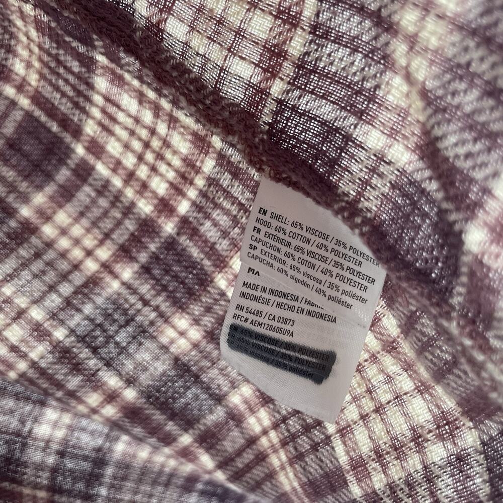 American Eagle Women's M Plaid Flannel Hoodie Button Up Shirt Western Cozy Boho - Picture 7 of 11